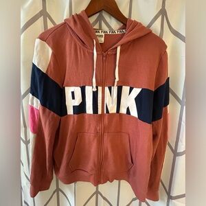 Victoria's Secret Pink Colorblock Hoodie - Rust, Navy, White